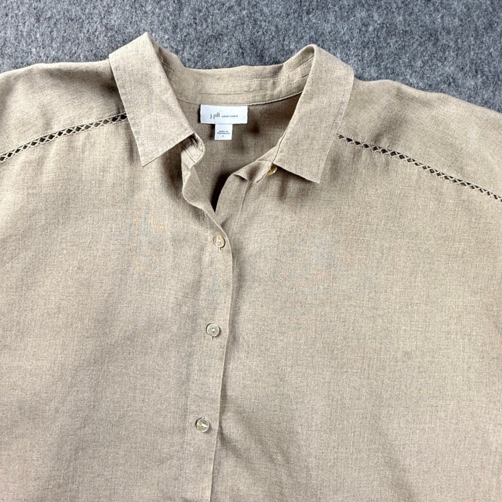 J Jill Button Shirt‎ Love Linen Short Sleeve Beige Tan Womens Large Button Down